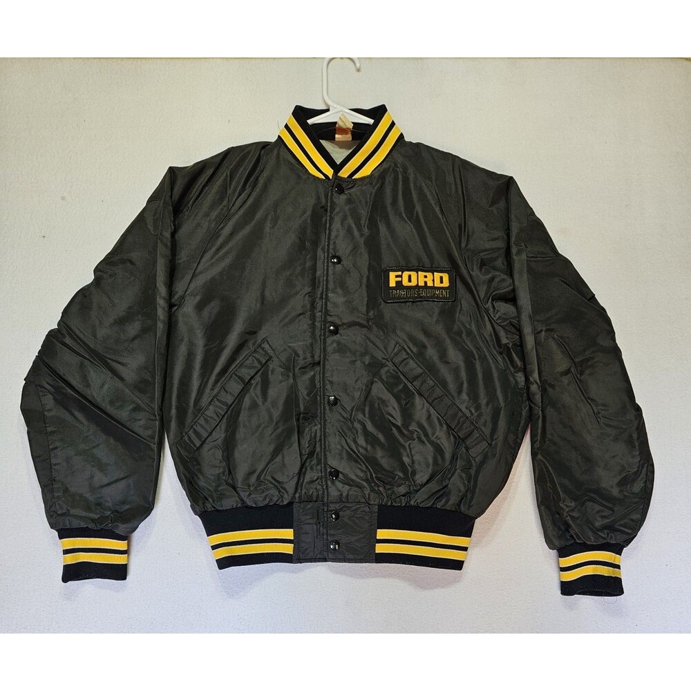 Vintage Pla-Jac By Dunbrooke Ford Tractor Equipment Bomber Jacket Brown Adult M